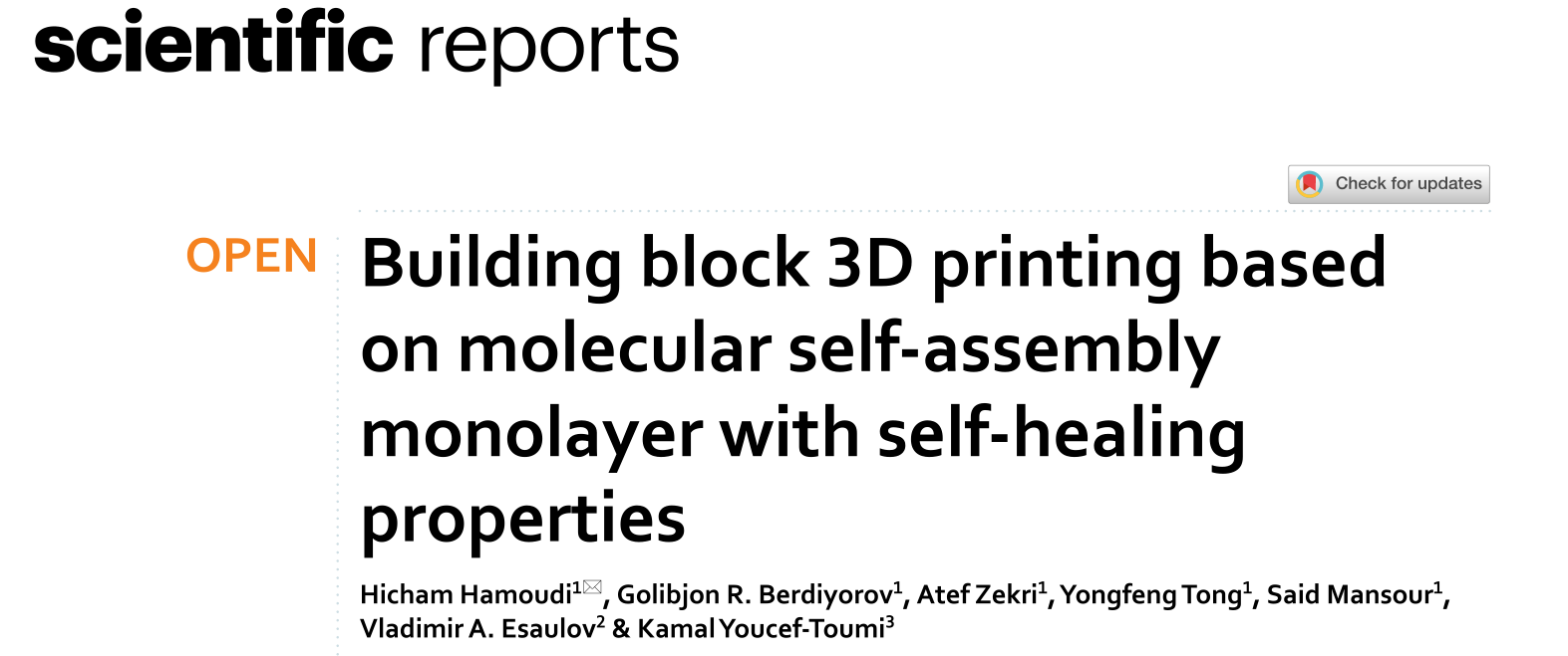 《Scientific reports》：分子自组装3D打印颠覆想象